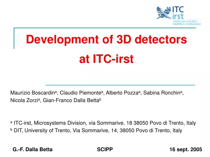 development of 3d detectors at itc irst