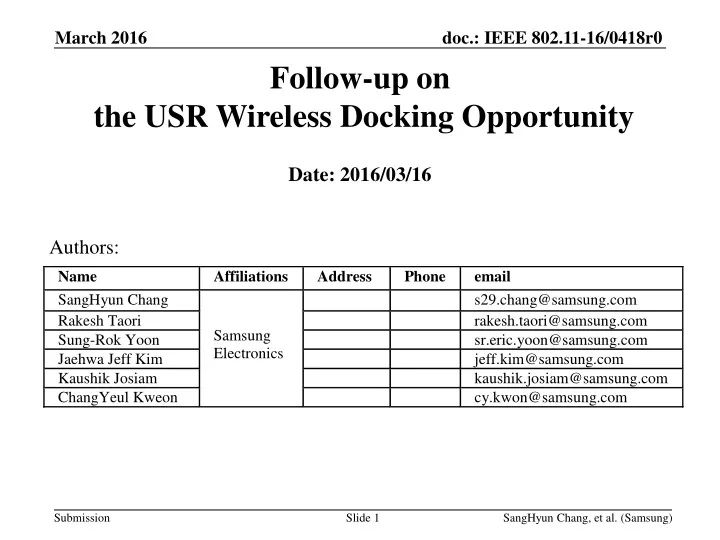 follow up on the usr wireless docking opportunity