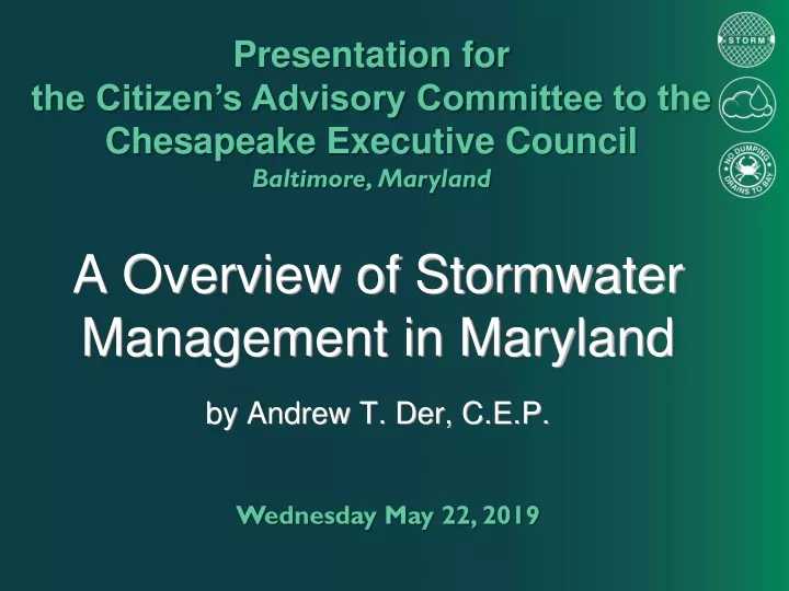a overview of stormwater management in maryland by andrew t der c e p