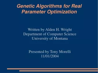 Genetic Algorithms for Real Parameter Optimization