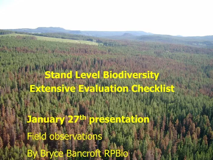 stand level biodiversity extensive evaluation