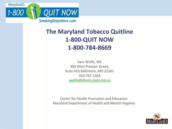 the maryland tobacco quitline 1 800 quit