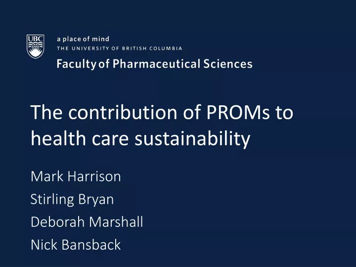 the contribution of proms to health care sustainability