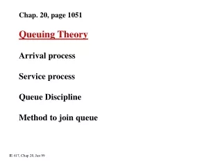 Chap. 20, page 1051 Queuing Theory Arrival process Service process Queue Discipline