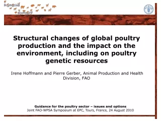 Guidance for the poultry sector – issues and options