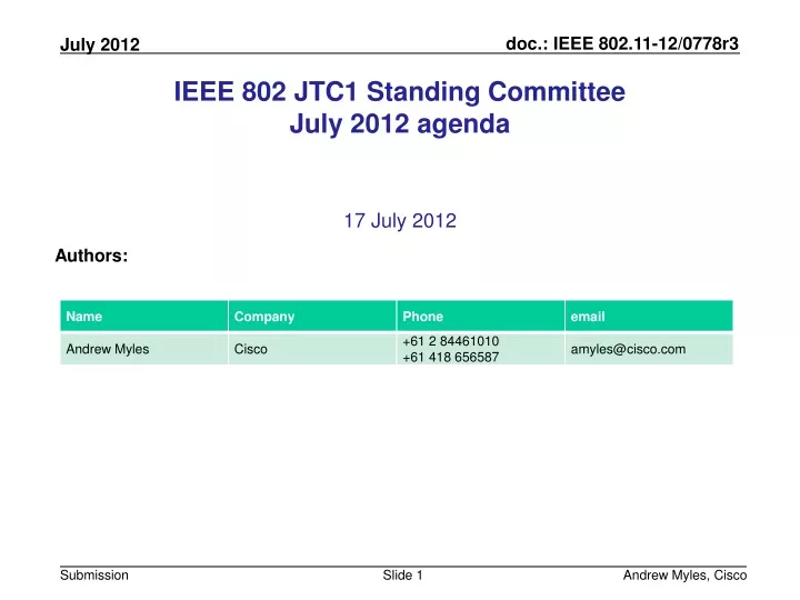 ieee 802 jtc1 standing committee july 2012 agenda