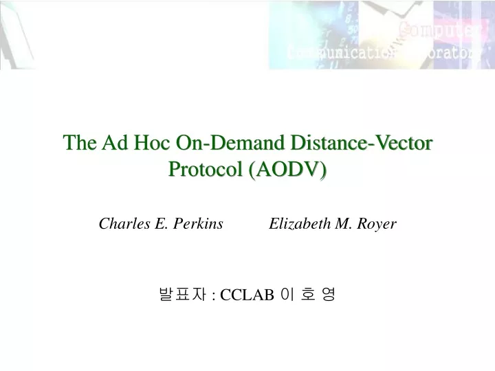 the ad hoc on demand distance vector protocol aodv