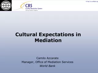 Camilo Azcarate Manager, Office of Mediation Services World Bank