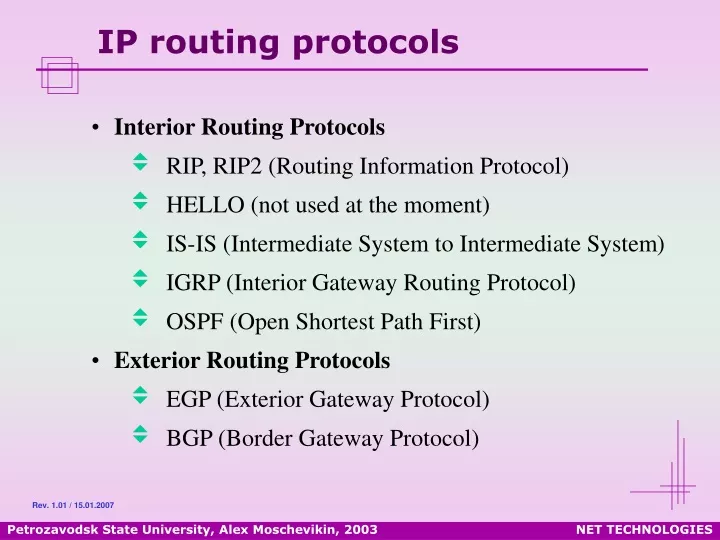 ip routing protocols
