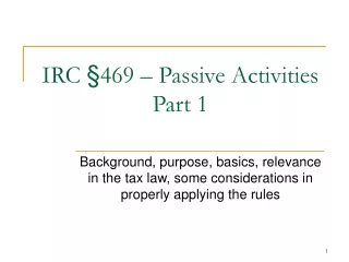 IRC §469 – Passive Activities Part 1