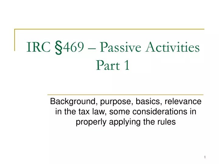 irc 469 passive activities part 1