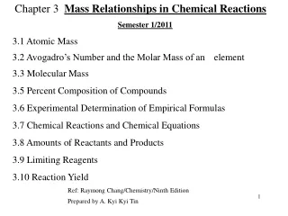 Chapter 3   Mass Relationships in Chemical Reactions Semester 1/2011