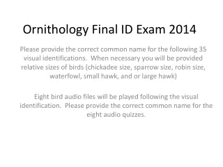 Ornithology Final ID Exam 2014