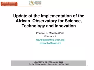 Update of the Implementation of the  African  Observatory for Science, Technology and Innovation