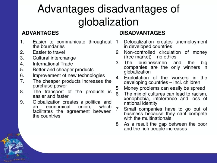 advantages disadvantages of globalization