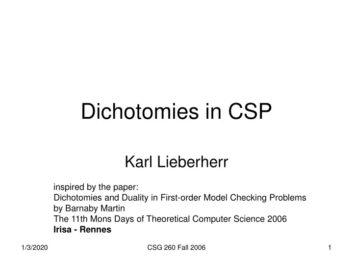 dichotomies in csp
