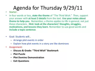 Agenda for Thursday 9/29/11