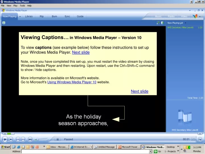 viewing captions in windows media player version