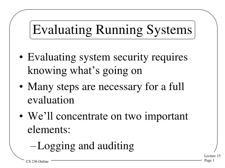 evaluating running systems