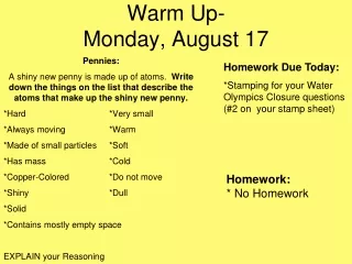 Warm  Up- Monday,  August 17