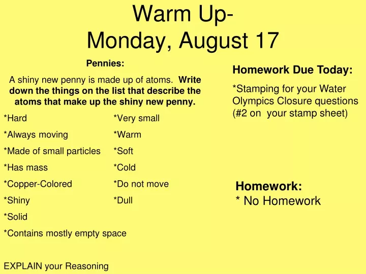 warm up monday august 17