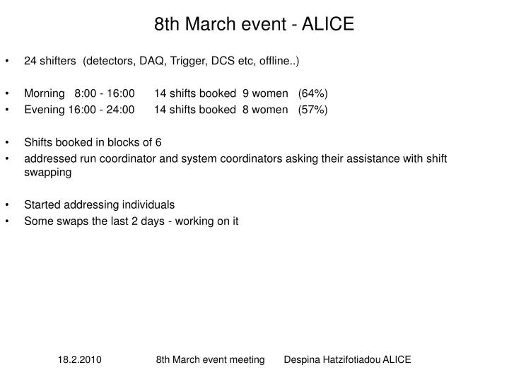 8th march event alice