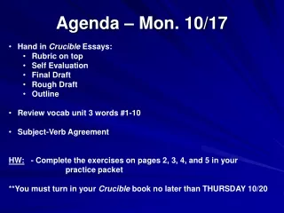 Agenda – Mon. 10/17