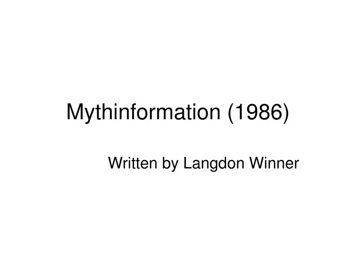 mythinformation 1986