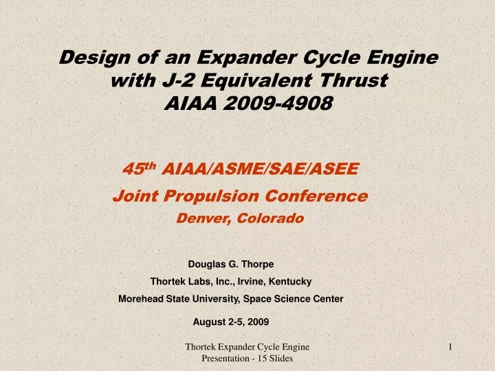 design of an expander cycle engine with j 2 equivalent thrust aiaa 2009 4908