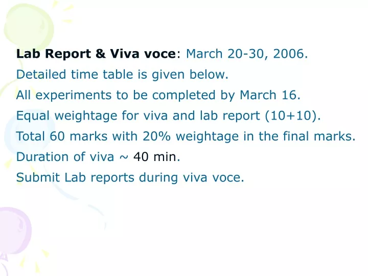 lab report viva voce march 20 30 2006 detailed