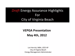 Draft Energy Assurance Highlights For City of Virginia Beach