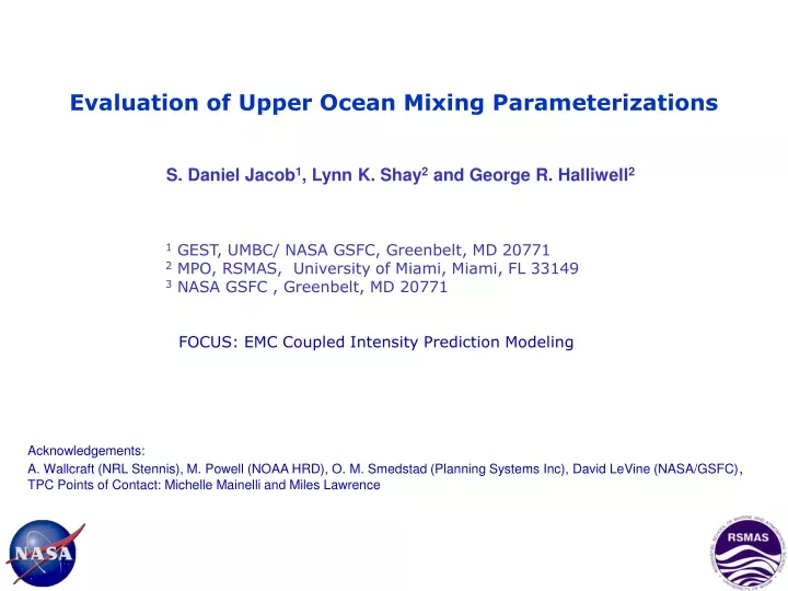 evaluation of upper ocean mixing parameterizations