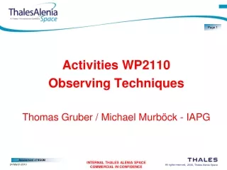 Activities WP2110  Observing Techniques Thomas Gruber / Michael Murböck - IAPG