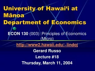 University of Hawai‘i at Mānoa Department of Economics