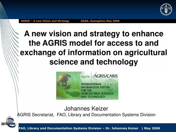 a new vision and strategy to enhance the agris