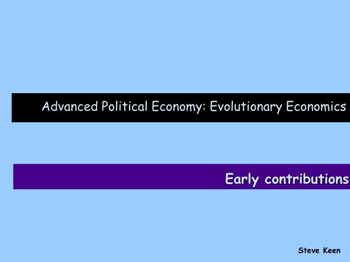 advanced political economy evolutionary economics
