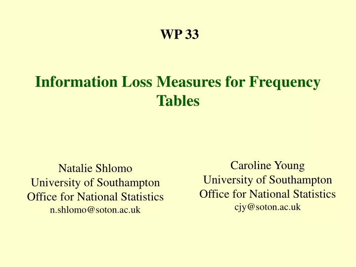 wp 33 information loss measures for frequency