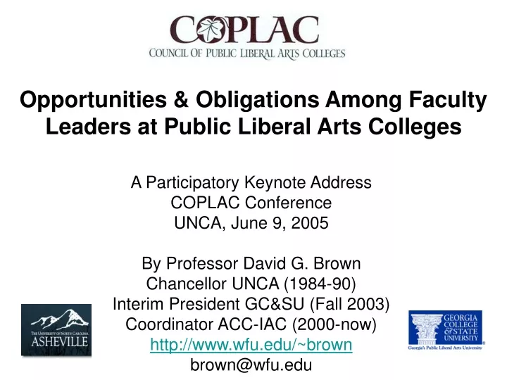 opportunities obligations among faculty leaders at public liberal arts colleges