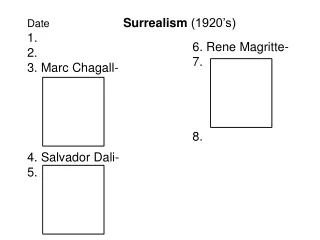 Date	 Surrealism  (1920’s) 1.  2. 3. Marc Chagall- 4. Salvador Dali- 5.