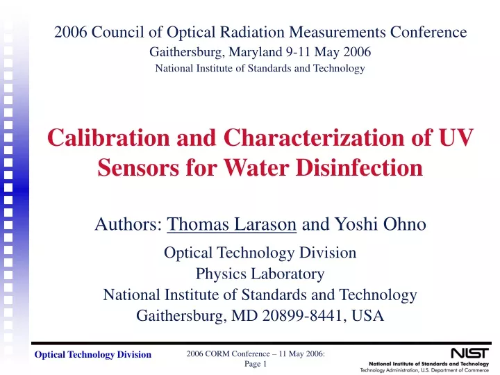 calibration and characterization of uv sensors for water disinfection