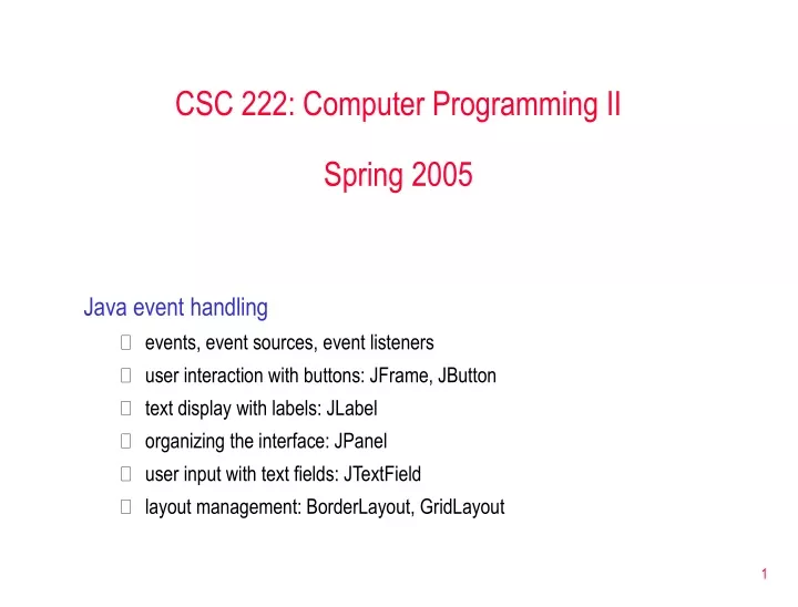 csc 222 computer programming ii spring 2005