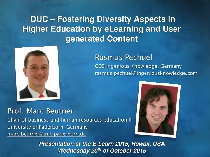 duc fostering diversity aspects in higher education by elearning and user generated content
