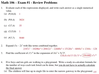 Math 106 – Exam #1 - Review Problems