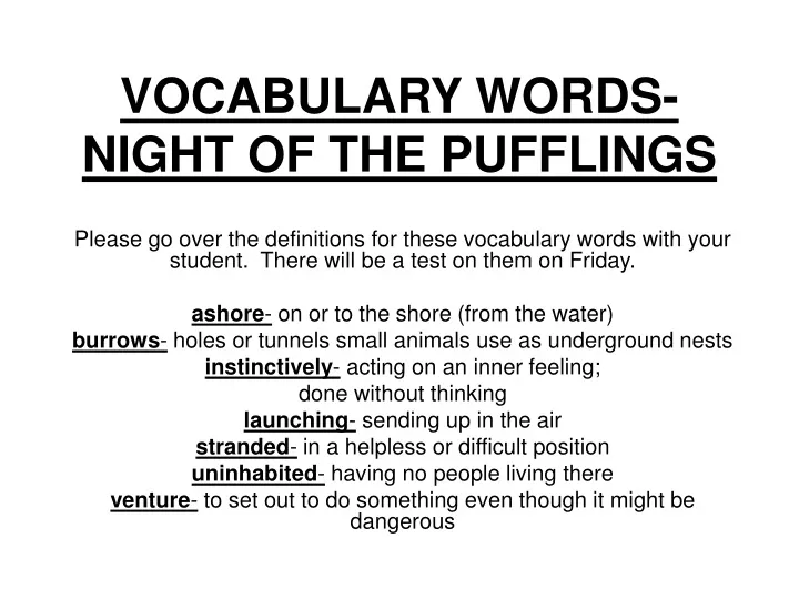 vocabulary words night of the pufflings
