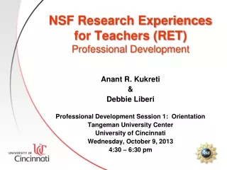 NSF  Research Experiences  for Teachers (RET) Professional Development