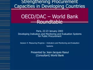 Developing Indicators and Monitoring and Evaluation Systems for Public Procurement