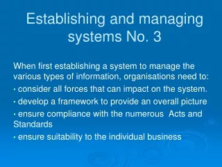 Establishing and managing systems No. 3