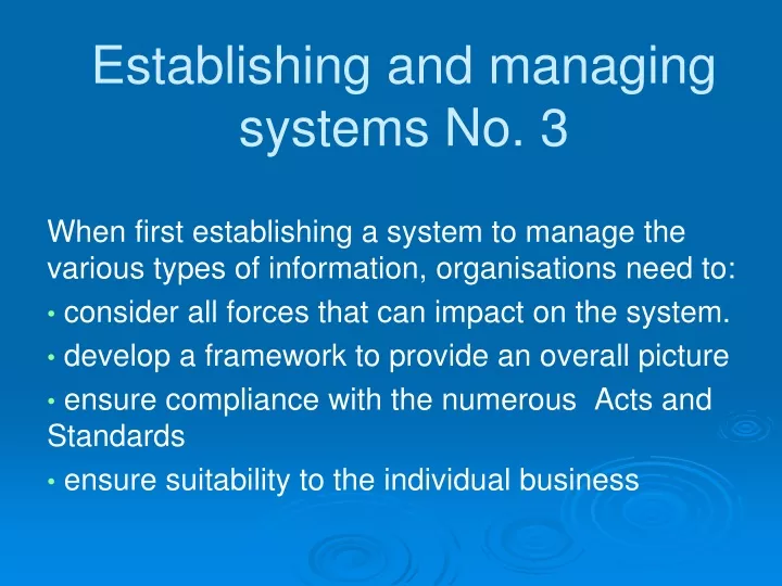 establishing and managing systems no 3