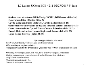 L7  Lasers UConn  ECE 4211  02/27/2017  F. Jain