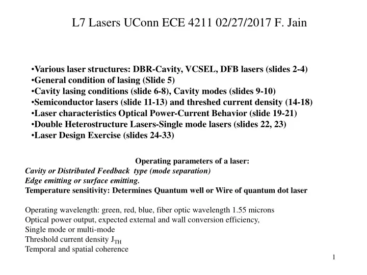 l7 lasers uconn ece 4211 02 27 2017 f jain
